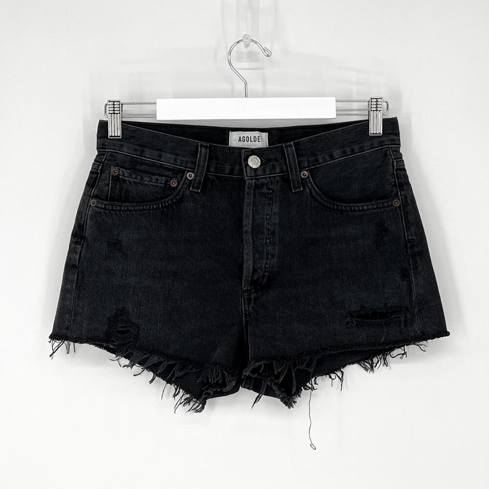 AGOLDE Parker Vintage Cutoff Denim Shorts Black Vortex Size 26 - Picture 2 of 5